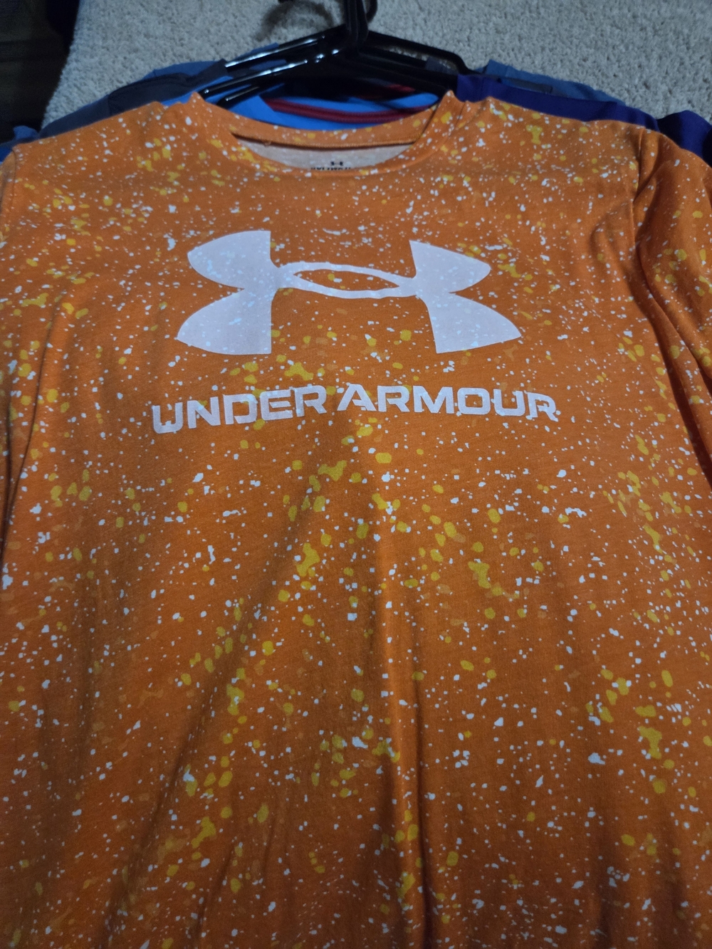 Under Armour Orange Splatter Logo Short Sleeve Tee